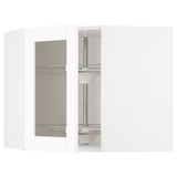METOD Élément angl mur+rangt piv/pte vitr, blanc Enköping/blanc effet bois, 68x60 cm