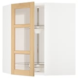 METOD Élément angl mur+rangt piv/pte vitr, blanc/Forsbacka chêne, 68x80 cm