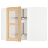 METOD Élément angl mur+rangt piv/pte vitr, blanc/Forsbacka chêne, 68x60 cm