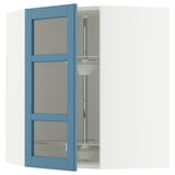 METOD Élément angl mur+rangt piv/pte vitr, blanc/Lerhyttan bleu, 68x80 cm