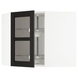 METOD Élément angl mur+rangt piv/pte vitr, blanc/Lerhyttan teinté noir, 68x60 cm