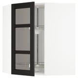 METOD Élément angl mur+rangt piv/pte vitr, blanc/Lerhyttan teinté noir, 68x80 cm