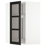 METOD Élément angl mur+rangt piv/pte vitr, blanc/Lerhyttan teinté noir, 68x100 cm