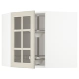 METOD Élément angl mur+rangt piv/pte vitr, blanc/Stensund beige, 68x60 cm