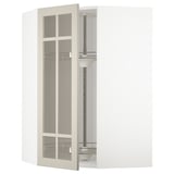 METOD Élément angl mur+rangt piv/pte vitr, blanc/Stensund beige, 68x100 cm