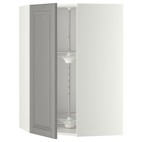 METOD Élément angle mural+rangement pivot, blanc/Bodbyn gris, 68x100 cm