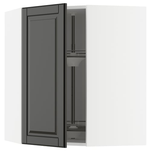 METOD Élément angle mural+rangement pivot, blanc/Bodbyn noir, 68x80 cm
