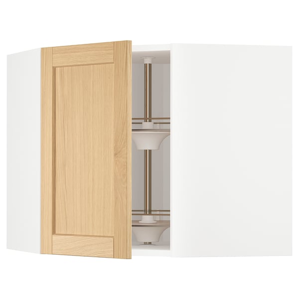 METOD Élément angle mural+rangement pivot, blanc/Forsbacka chêne, 68x60 cm