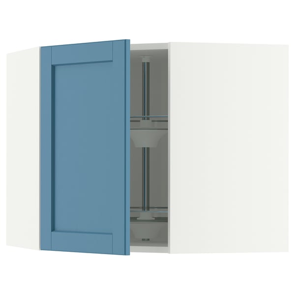 METOD Élément angle mural+rangement pivot, blanc/Lerhyttan bleu, 68x60 cm