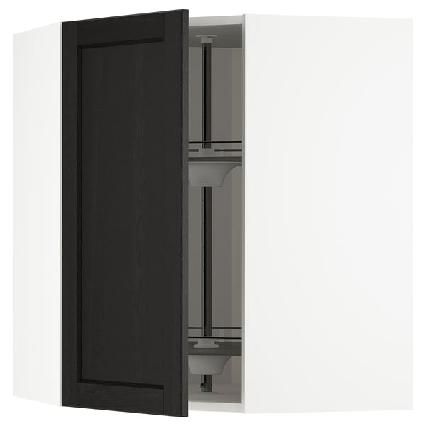 METOD Élément angle mural+rangement pivot, blanc/Lerhyttan teinté noir, 68x80 cm