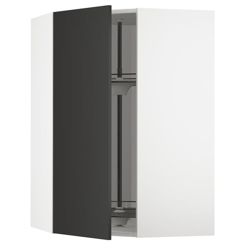 METOD Élément angle mural+rangement pivot, blanc/Nickebo anthracite mat, 68x100 cm