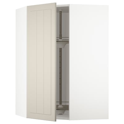 METOD Élément angle mural+rangement pivot, blanc/Stensund beige, 68x100 cm