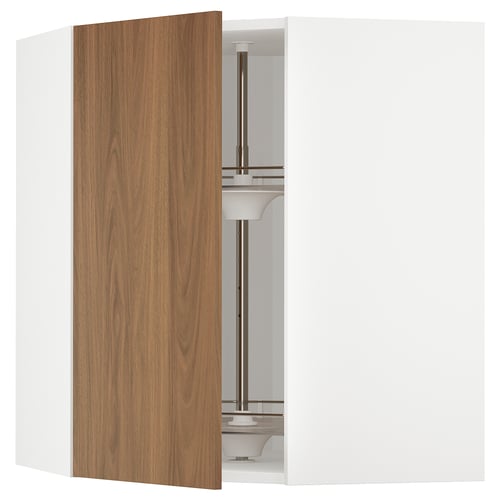 METOD Élément angle mural+rangement pivot, blanc/Tistorp effet noyer foncé, 68x80 cm