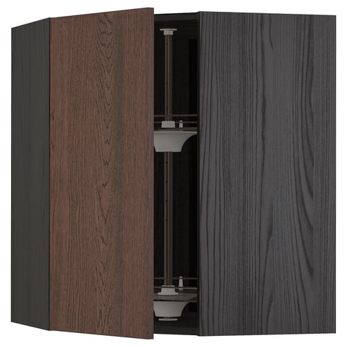 METOD Élément angle mural+rangement pivot, noir/Sinarp brun, 68x80 cm