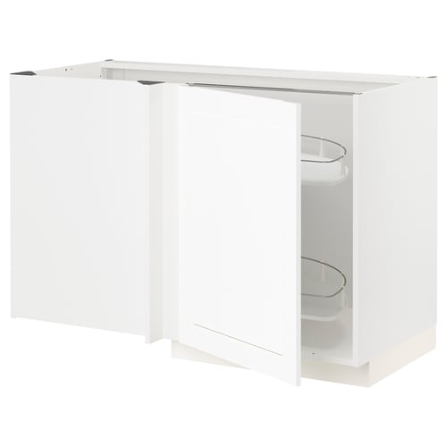 METOD Élément bas angle+aménagement couli, blanc Enköping/blanc effet bois, 128x68 cm
