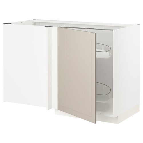 METOD Élément bas angle+aménagement couli, blanc/Stensund beige, 128x68 cm