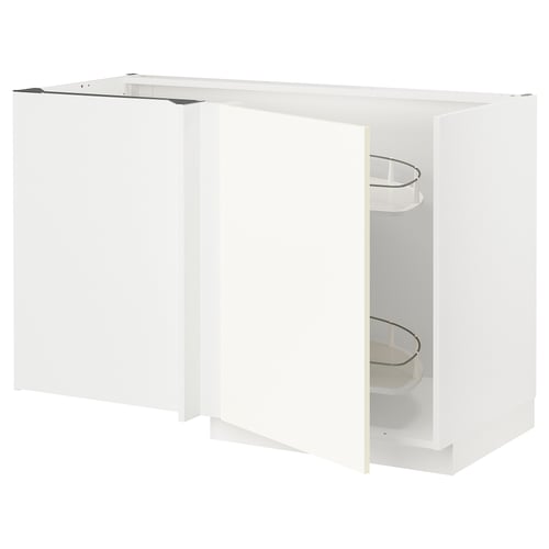 METOD Élément bas angle+aménagement couli, blanc/Vallstena blanc, 128x68 cm