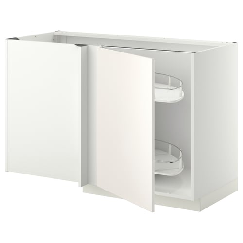 METOD Élément bas angle+aménagement couli, blanc/Veddinge blanc, 128x68 cm