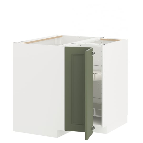 METOD Élément bas angle+rgt pivotant, blanc/Axstad gris vert, 88x88 cm