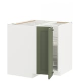 METOD Élément bas angle+rgt pivotant, blanc/Axstad gris vert, 88x88 cm