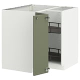 METOD Élément bas angle+rgt pivotant, blanc/Axstad gris vert, 88x88 cm