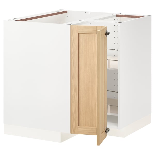 METOD Élément bas angle+rgt pivotant, blanc/Forsbacka chêne, 88x88 cm