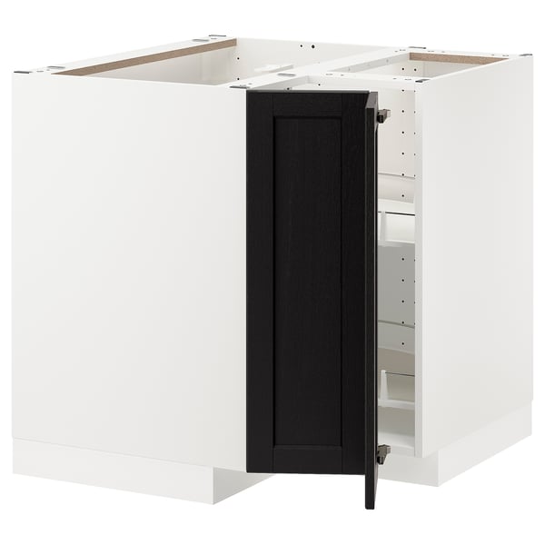 METOD Élément bas angle+rgt pivotant, blanc/Lerhyttan teinté noir, 88x88 cm