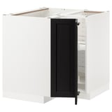 METOD Élément bas angle+rgt pivotant, blanc/Lerhyttan teinté noir, 88x88 cm
