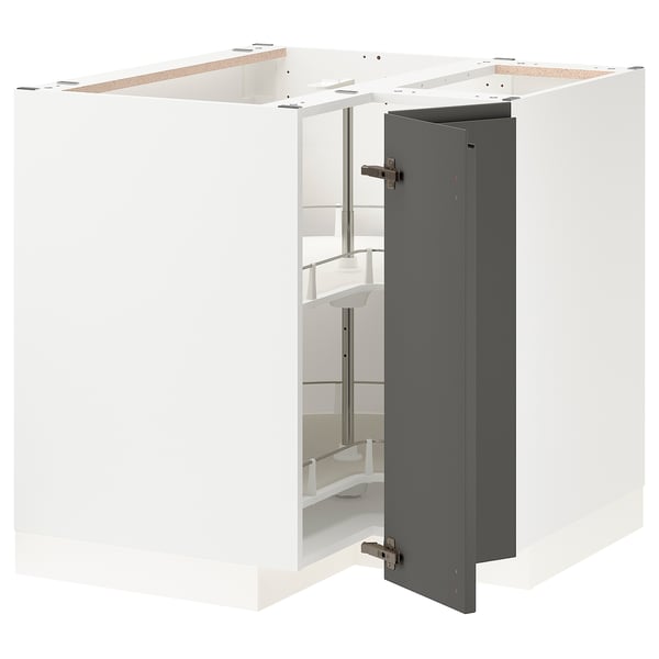 METOD Élément bas angle+rgt pivotant, blanc/Voxtorp gris foncé, 88x88 cm