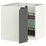 METOD Élément bas angle+rgt pivotant, blanc/Voxtorp gris foncé, 88x88 cm