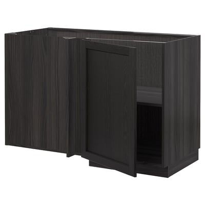 METOD Élément bas d'angle+tablette, noir/Lerhyttan teinté noir, 128x68 cm