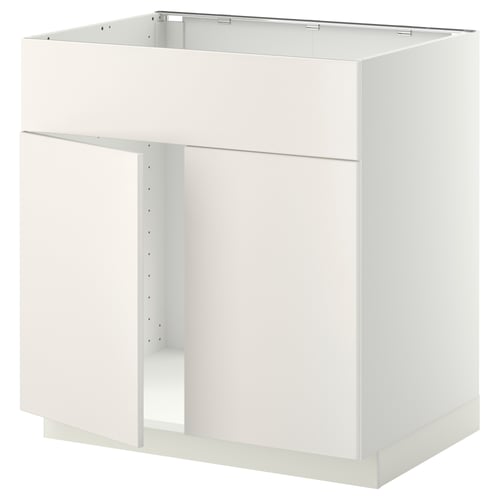 METOD Élément bas évier 2portes/face, blanc/Veddinge blanc, 80x60 cm