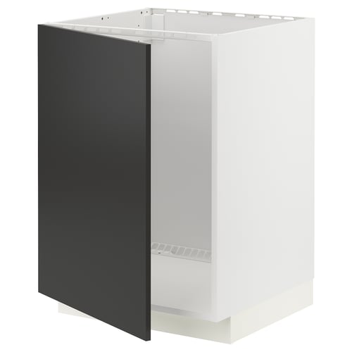 METOD Élément bas évier, blanc/Nickebo anthracite mat, 60x60 cm