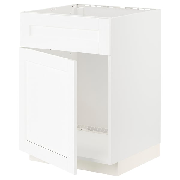 METOD Élément bas évier porte/face, blanc Enköping/blanc effet bois, 60x60 cm