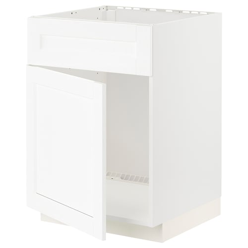 METOD Élément bas évier porte/face, blanc Enköping/blanc effet bois, 60x60 cm