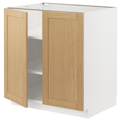 METOD Élément bas tablette/2portes, blanc/Forsbacka chêne, 80x60 cm