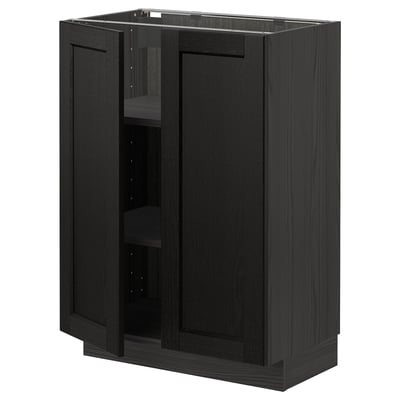 METOD Élément bas tablette/2portes, noir/Lerhyttan teinté noir, 60x37 cm