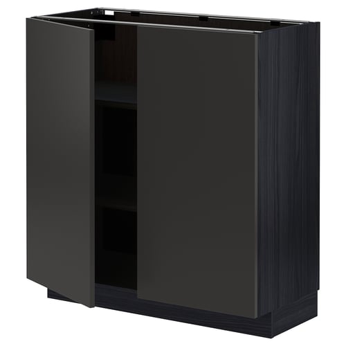METOD Élément bas tablette/2portes, noir/Nickebo anthracite mat, 80x37 cm