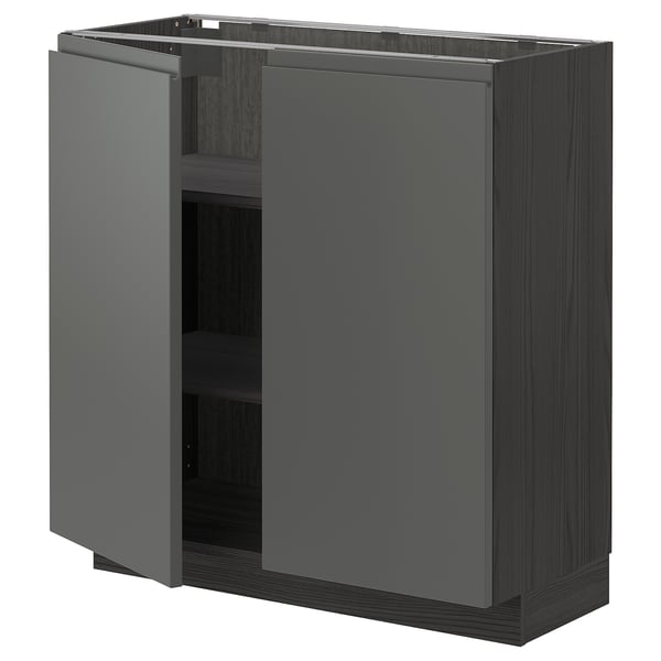 METOD Élément bas tablette/2portes, noir/Voxtorp gris foncé, 80x37 cm