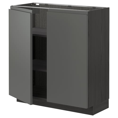 METOD Élément bas tablette/2portes, noir/Voxtorp gris foncé, 80x37 cm