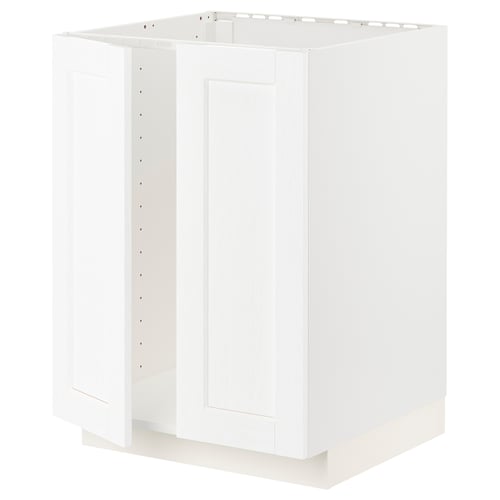 METOD Élément évier 2 portes, blanc Enköping/blanc effet bois, 60x60 cm