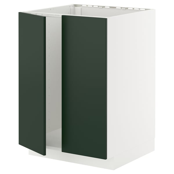 METOD Élément évier 2 portes, blanc/Havstorp vert profond, 60x60 cm