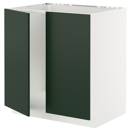 METOD Élément évier 2 portes, blanc/Havstorp vert profond, 80x60 cm