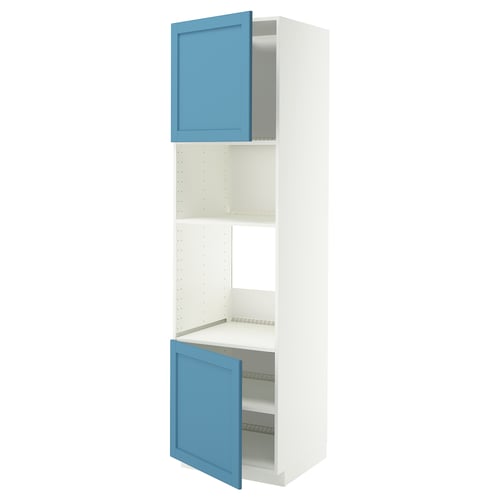 METOD Élément haut pr appareils encastrés, blanc/Lerhyttan bleu, 60x60x220 cm