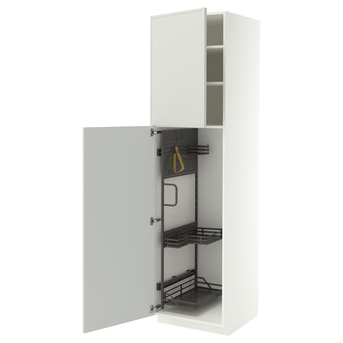 METOD Élément haut + rangements prod entr, blanc/Aspudden gris clair, 60x60x220 cm