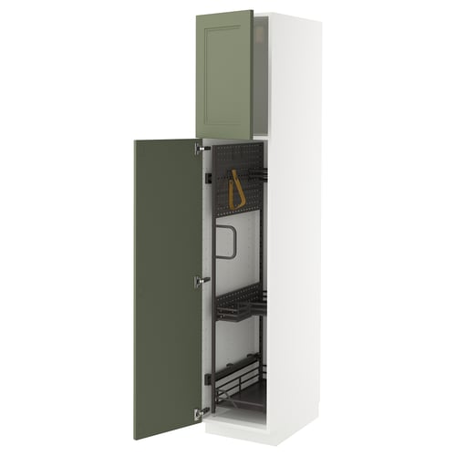 METOD Élément haut + rangements prod entr, blanc/Axstad gris vert, 40x60x200 cm