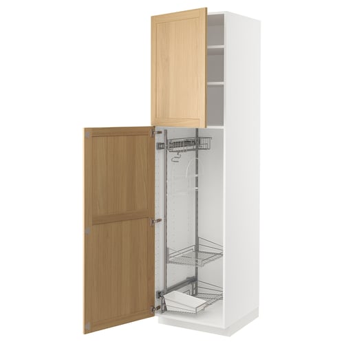 METOD Élément haut + rangements prod entr, blanc/Forsbacka chêne, 60x60x220 cm