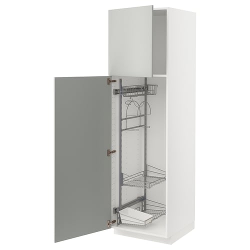 METOD Élément haut + rangements prod entr, blanc/Havstorp gris clair, 60x60x200 cm