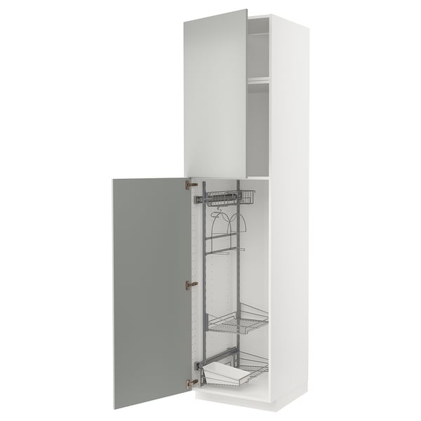 METOD Élément haut + rangements prod entr, blanc/Havstorp gris clair, 60x60x240 cm