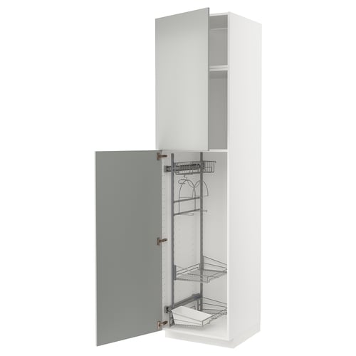 METOD Élément haut + rangements prod entr, blanc/Havstorp gris clair, 60x60x240 cm